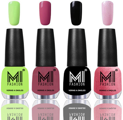 

MI Fashion Among the Best Ever Shine Nail Polish Long Lasting Collection of 4 Pcs Parrot Green,Mauve Brown,Jet Black,Metallic Pink(Pack of 4)