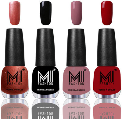 

MI Fashion Among the Best Ever Shine Nail Polish Long Lasting Collection of 4 Pcs Hot Lava,Jet Black,Nude Spring,Red(Pack of 4)