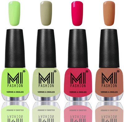 

MI Fashion Among the Best Ever Shine Nail Polish Long Lasting Collection of 4 Pcs Parrot Green,Mischievous Mint,Moon Magenta,Nude(Pack of 4)