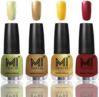 

MI Fashion Among the Best Ever Shine Nail Polish Long Lasting Collection of 4 Pcs Metallic Olive Green,Golden,Gold Chrome,Lava Lust(Pack of 4)