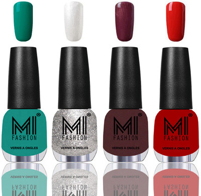 

MI Fashion Among the Best Ever Shine Nail Polish Long Lasting Collection of 4 Pcs Sea Green,Metallic Silver,Shimmer Coffee,Reddish Orange(Pack of 4)