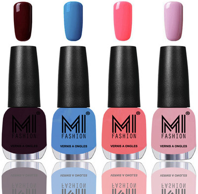 

MI Fashion Among the Best Ever Shine Nail Polish Long Lasting Collection of 4 Pcs Wine Maroon,Ocean Blue,Pink Mania,Nude Pink(Pack of 4)