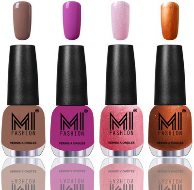 

MI Fashion Among the Best Ever Shine Nail Polish Long Lasting Collection of 4 Pcs Dark Nude,Bright Plum,Metallic Pink,Red Gold(Pack of 4)