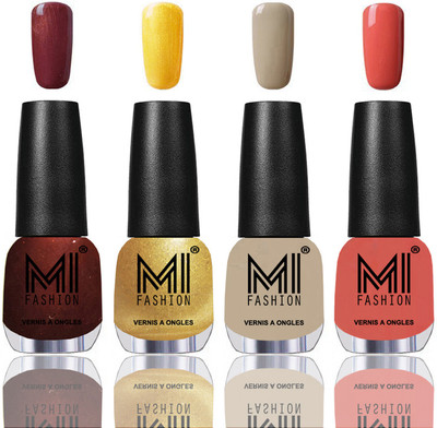 

MI Fashion Among the Best Ever Shine Nail Polish Long Lasting Collection of 4 Pcs Metallic Maroon,Gold Chrome,Nude,Peach Crush(Pack of 4)