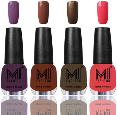 

MI Fashion Among the Best Ever Shine Nail Polish Long Lasting Collection of 4 Pcs Dark Purple,Chocolate Brown,Metallic Coffee,Light Pink(Pack of 4)