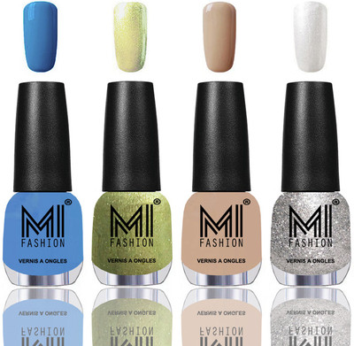

MI Fashion Among the Best Ever Shine Nail Polish Long Lasting Collection of 4 Pcs Ocean Blue,Metallic Olive Green,Skin Nude,Metallic Silver(Pack of 4)