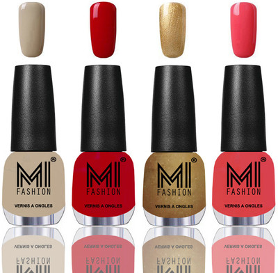 

MI Fashion Among the Best Ever Shine Nail Polish Long Lasting Collection of 4 Pcs Nude,Tomato Red,Golden,Light Pink(Pack of 4)