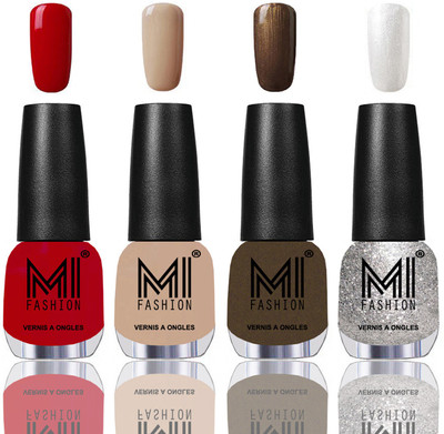 

MI Fashion Among the Best Ever Shine Nail Polish Long Lasting Collection of 4 Pcs Tomato Red,Skin Nude,Metallic Coffee,Metallic Silver(Pack of 4)