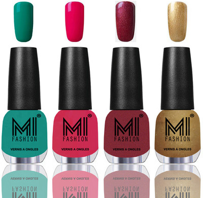 

MI Fashion Among the Best Ever Shine Nail Polish Long Lasting Collection of 4 Pcs Sea Green,Moon Magenta,Metallic Red,Gold,Golden(Pack of 4)