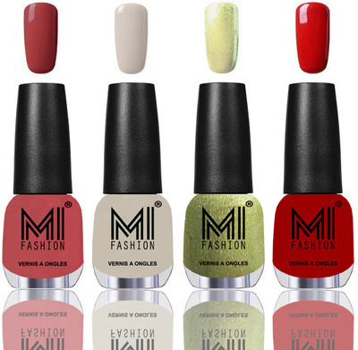 

MI Fashion Among the Best Ever Shine Nail Polish Long Lasting Collection of 4 Pcs TAN,Light Nude,Metallic Olive Green,Red(Pack of 4)