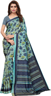 Ratnavati Printed Daily Wear Silk Blend, Dupion Silk Saree(Blue)