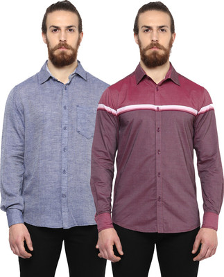 Crosscreek Men Self Design, Striped Casual Multicolor Shirt(Pack of 2)
