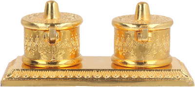 WEBELKART Beautiful Roli-Chandan, Chawal-Akshat- haldi - Kumkum Box chopda Decorative Showpiece  -  5 cm(Aluminium, Gold)