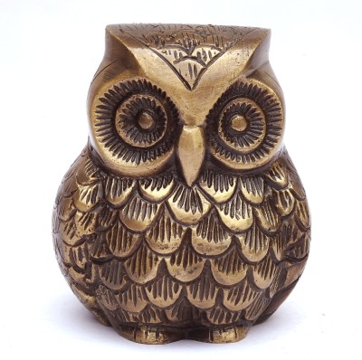 SUSAJJIT DECOR Vintage Owl Bird Statue Showpiece/Figure Sculpted in Brass: For Use as Religious Symbol or by Feng Shui Practitioners for Positive Energy | Simply use as Paper-Weight or Decor Decorative Showpiece  -  8.7 cm(Brass, Gold)
