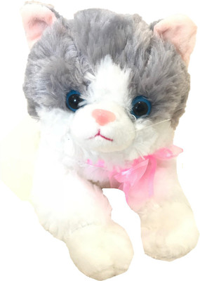 

CREATIVEVILLA CUTE LYING LITTLE WHITE & GREY CAT STUFFED PLUSH SOFT TOY CVST4321 - 26 cm(Multicolor)