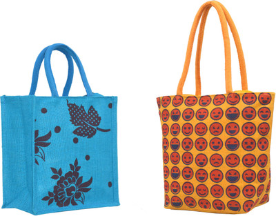 

AGGDA **2 BAGs COMBO**Women Waterproof Jute Smiley Printed Tote Shoulder Bag Handbag Eco-Friendly with &&Leaves and flower Printed with Rope Handle Jute Tiffin Lunch Handbag. … Waterproof Multipurpose Bag(Multicolor, 16 L)