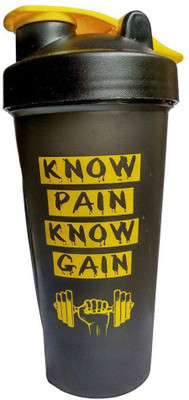 

B&w GYM SHIPPER 600 ML WITH OUTCOMPARTMENT KNOW PAIN KNOW GAIN BLACK COLOR 600 Shaker(Pack of 1, White), Multicolor