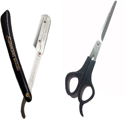 

JAGTEK Combo Of Beard Shaving Razor with plastic Handle / Stainless Steel Scissor ( set of 2 )(Set of 02)