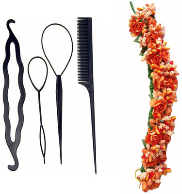 

JAGTEK Gajra (veni) Flower Accessories For Bridal Girls / New Style Juda Bun Decoration Hair Gajra For Bridal For Girls(Set of 5)