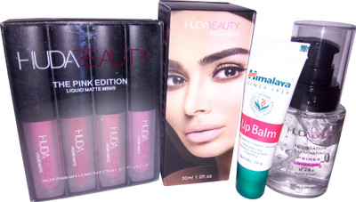 

Himalaya Lip Balm With Huda Primer 30 ml & Mini Matte Pink Edition Lipstick Of Huda Pack Of 4(Set of 4)
