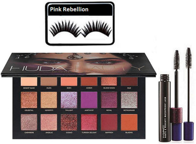 

Pink Rebellion Eyelashes & Desert Dusk Eye shadow Palette & Haute Naughty Double Effect Mascara(Set of 3)