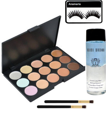 

anamaria Eyelashes & 15 Shades Concealer Palette & Makeup Remover With Makeup Brush 2(Set of 5)