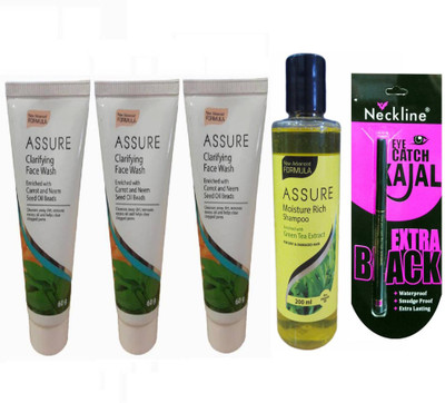 

Assure 3 Face Wash (180 g)+Daily Care Shampoo (200 ml)with neckline water prof kajal {SET}(Set of 5)