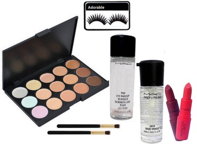 

Adorable Eyelashes & Mac 15 Shades Concealer Palette & Prep+Prime Primer & Makeup Remover & Giambattista Valli Lipstick (pack Of 2) Make Up Brush 2(Set of 8)