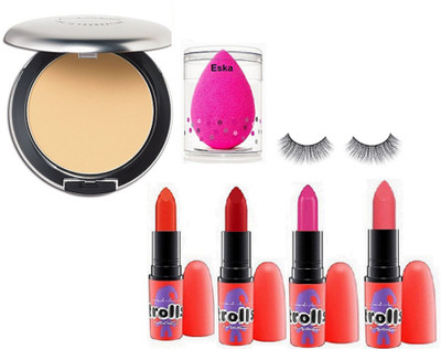 

eska Sponge puff, eyelashes, compact & lipstick in 4 (shades)(Set of 7)