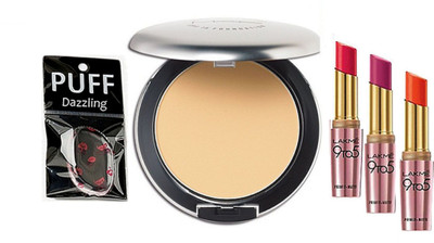 

Dazzling Silicon Puff With Silver Compact & Lipsticks(Set of 5)