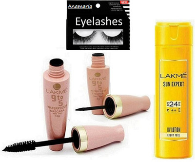 

anamaria Eyelashes, Lakme Sun Expert Lotion, 9to5 Eyeliner & Mascara(Set of 4)