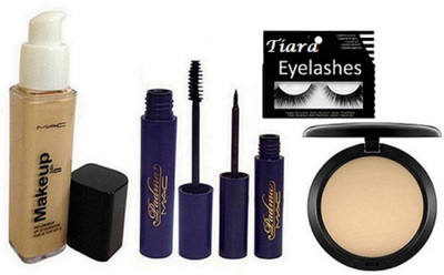 

tiara Eyelashes , Makeup Pro longwear foundation , Padma Eyeliner , Mascara , Compact(Set of 5)