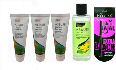 

Assure 3 Face Wash (180 g)+Hair Oil with Arnica & Tea Tree Oil Hair Oil (200 ml) with neckline kajal {SET 5}(Set of 5)