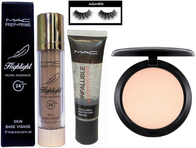 

Adorable eyelashes, mac skin base visage highlight , inffallible primer and compact(Set of 4)