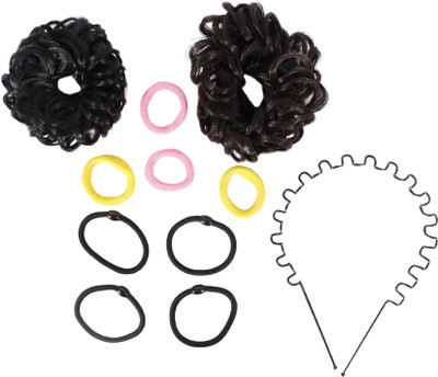 

HONBON Combo of hair accessories rubber band 2 black havy rubber and 1 zigzag hair band(Set of 11)