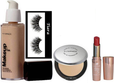 

tiara Eyelashes,Mac Makeup Pro Long wear Foundation,Studio Prefect Compact, crease-less Lipstick(Set of 4)
