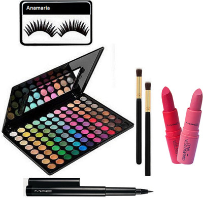 

anamaria Eyelashes & 88 Shades Eyeshadow Palette With Makeup Brush 2 & Lipstick (Pack Of 2) With Pen Eyeliner(Set of 7)