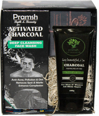 

PRAMSH Gift Pack Of Activated Charocal Soap 100gm & Face Wash 100gm Box & Peel Off Mask 100gm (Pack of 3)(Set of 3)