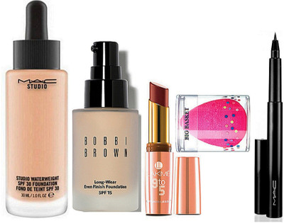 

big basket Sponge Puff, Face & Body Foundation, Waterweight Spf 30 Foundation Found , Matte Lipstick & Pen Eyeliner(Set of 5)