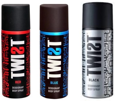 

Twist Black red blue Deodorant Spray - For Men & Women(450 ml, Pack of 3)