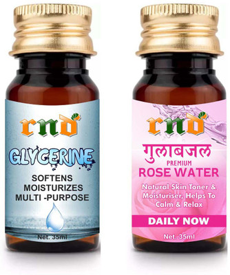 

RND Combo of Glycerin (35ML)+Rosewater (35ML) Ideal for Face, Skin lightening, Dark circles, Oily skin, Glowing skin, Wrinkle(35 ml)