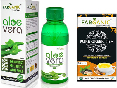 

FARGANIC Pack Of 100% Pure Aloe Vera Juice 500 ml & Turmeric Ginger Green Tea 25 Tea Bags Combo(500 ml, 25 Tea Bags)