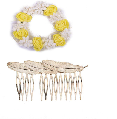 

Chooz Designer Studio Beautiful Gajra for Hair and Golden Leaf Comb Hair Clip Bun Clip, Hair Clip(Yellow)