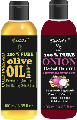 

Vadhika 100 % Organic Olive oil & Onion oil pack of 2 bottle 200ml Hair Oil(200 ml)