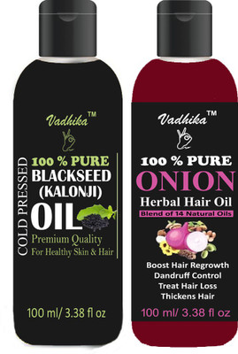 

Vadhika 100 % Organic Blackseed (kalonji) oil & Onion oil pack of 2 bottle 200ml Hair Oil(200 ml)