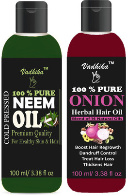 

Vadhika 100 % Organic Neem oil & Onion oil pack of 2 bottle 200ml Hair Oil(200 ml)