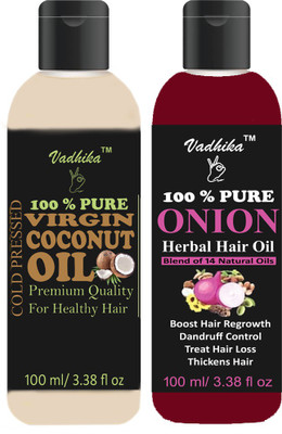 

Vadhika 100 % Organic Virgin Coconut oil & Onion oil pack of 2 bottle 200ml Hair Oil(200 ml)
