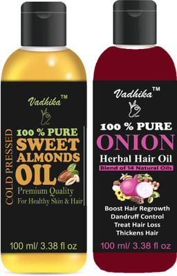 

Vadhika 100 % Organic Sweet Almonds oil & Onion oil pack of 2 bottle 200ml Hair Oil(200 ml)