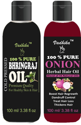 

Vadhika 100 % Organic Bhringraj oil & Onion oil pack of 2 bottle 200ml Hair Oil(200 ml)