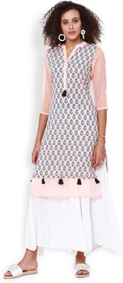 Vishudh Women Printed A-line Kurta(Pink)
